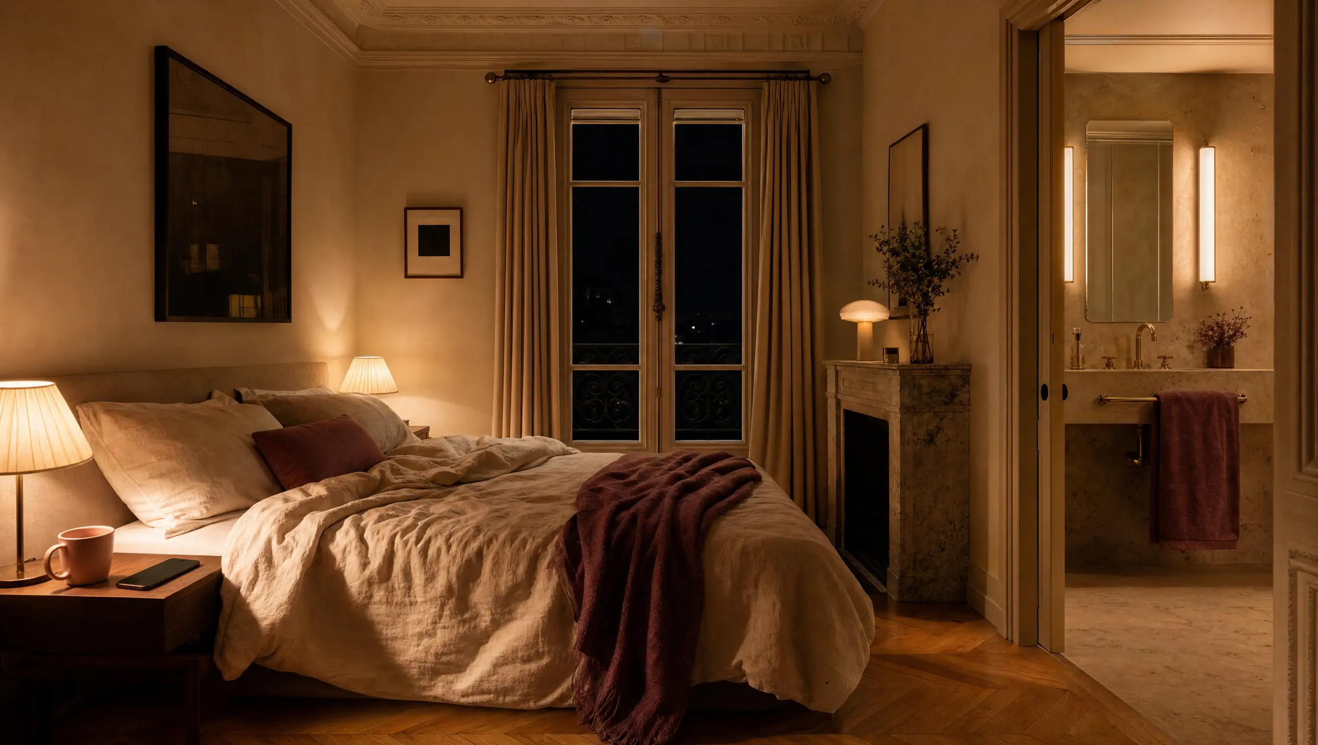 A dark bedroom in the middle of the night